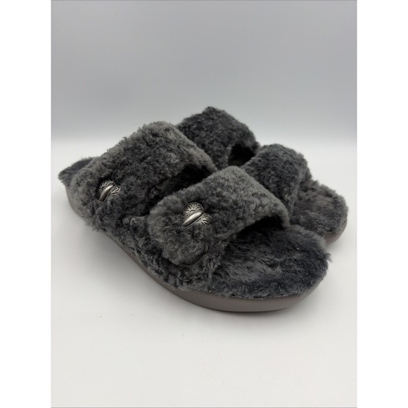 Alegria Chillery Slippers Womens EU 39 US 8.5 Dark Gray Faux Fur 2 Strap Comfy - Picture 5 of 12